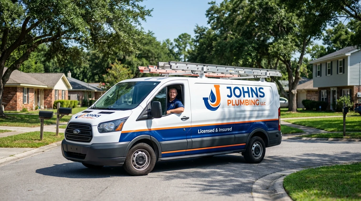 Johns Plumbing LLC service van in Hughes Springs, TX
