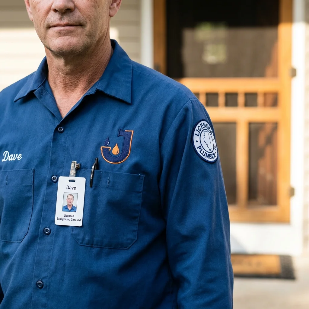 Licensed plumber showing ID badge in Hughes Springs, TX
