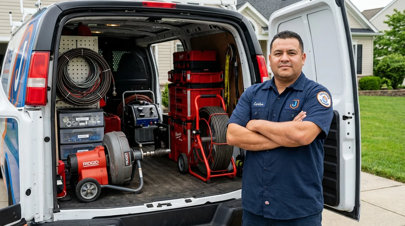 Professional drain cleaning equipment and Johns Plumbing LLC plumber in Hughes Springs
