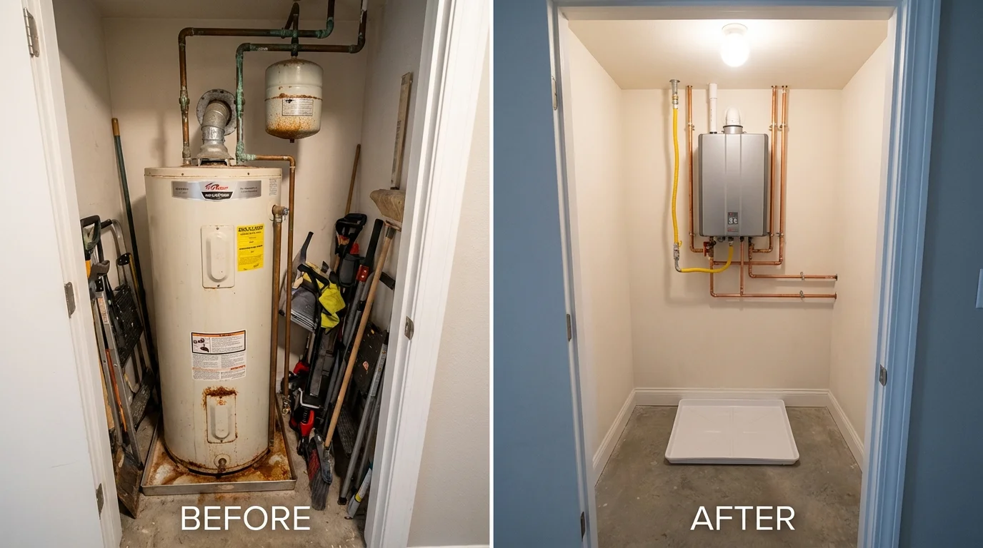 Tank water heater versus wall-mounted tankless unit comparison for Hughes Springs, TX homeowners